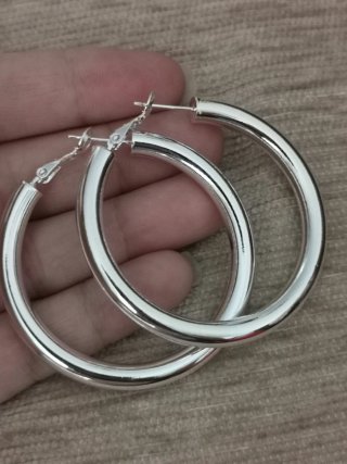 Pendientes Aro Plata Laminada Grueso 5cm