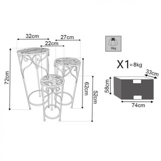 Set 3 Fioriere Tonde Supporto Piante Ferro Bianco