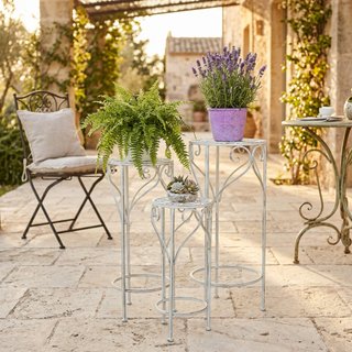 Set 3 Fioriere Tonde Supporto Piante Ferro Bianco