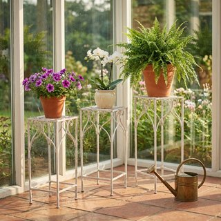 Set 3 Fioriere Quadrate Portapiante Ferro Bianco
