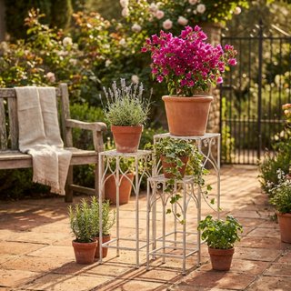 Set 3 Fioriere Quadrate Portapiante Ferro Bianco