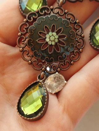 Parure vintage rame strass verdi