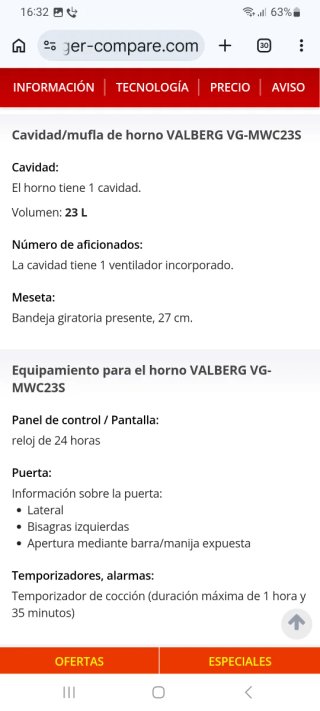 Horno Microondas Digital Valberg  23 L