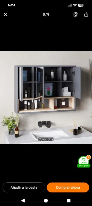 Armario de baño gris y blanco