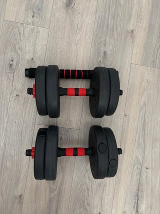 2 Mancuernas 7kg cada una + Barra Unión