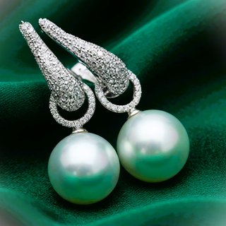Pendientes perla colgantes con circonitas