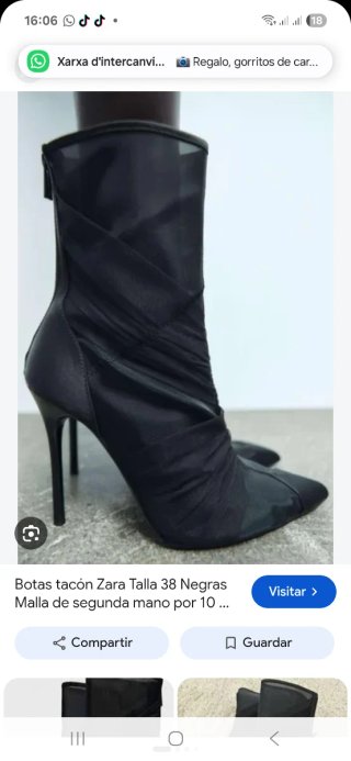 Botines Zara Tacón Fino Negro Talla 37