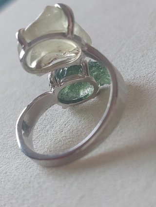 Anillo Plata Pura con Moldavita y Cristal Libíco