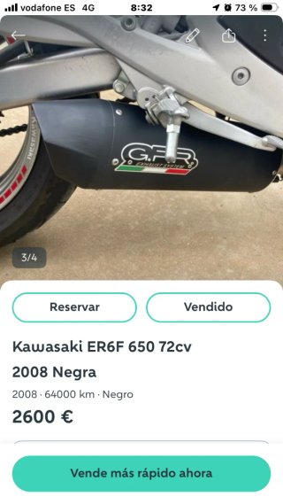 Kawasaki ER6F 650 72cv Negra 2008