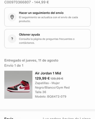 Jordan 1 Mid Mujer/Unisex Negro Rojo 36