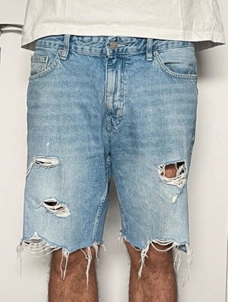 Pantalón corto vaquero roto azul hombre W34/ES 44