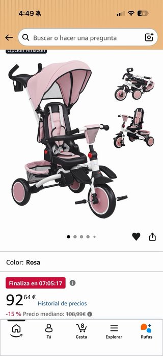 Triciclo evolutivo 6 en 1 plegable rosa