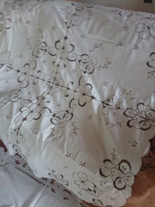 3 Tovaglie ricamate tessuto marrone/bianco