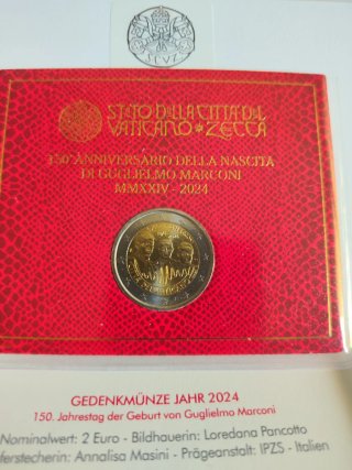 Moneda 2 euros Vaticano Marconi 2024