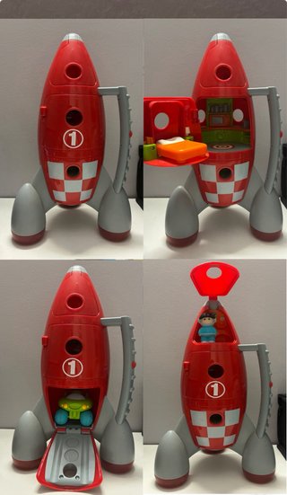 Cohete espacial de juguete con figura y vehículo