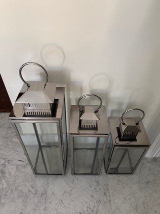 Conjunto 3 faroles decorativos metal y cristal