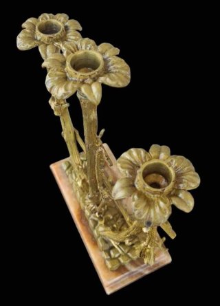 Coppia Candelabri Bronzo Marmo Sagomato 3 Luci