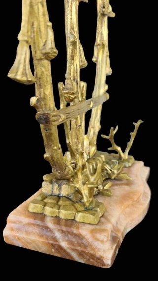 Coppia Candelabri Bronzo Marmo Sagomato 3 Luci