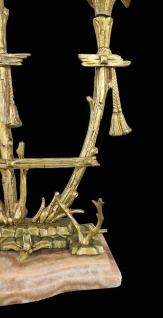 Coppia Candelabri Bronzo Marmo Sagomato 3 Luci