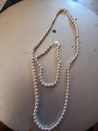 Conjunto collar y pulsera bolitas plata