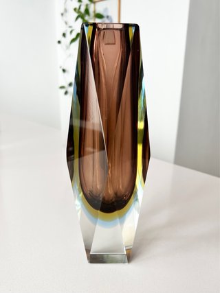 Jarrón Murano Flavio Poli Facetado Marrón 29,5cm