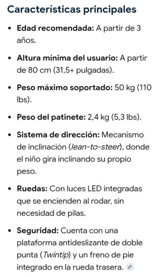 Patinete infantil 3+ años, 80cm, 50kg