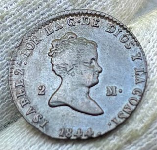 Moneda 2 Maravedis 1844 Segovia. ISABEL II