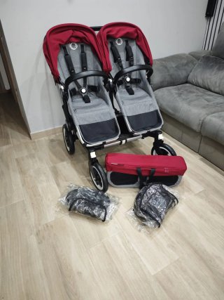 Cochecito Bugaboo Donkey 2 gris y rojo carmín