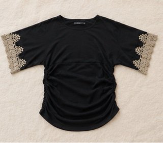 Blusa Cortefiel Drapeada Encaje Negro
