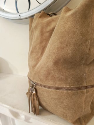 Borsa vintage pelle scamosciata beige
