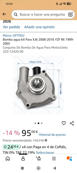 Bomba de agua UFITIDU XJ6 YZF R6