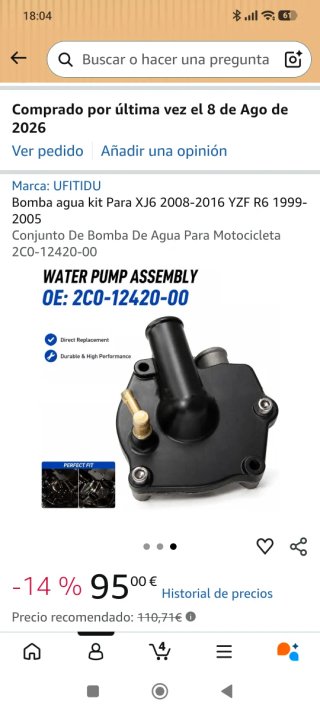 Bomba de agua UFITIDU XJ6 YZF R6