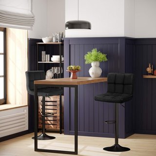 Taburetes de Bar, Set di 2 Sedie da Cucina con Superficie in Velluto, Altezza Regolabile, Sedia da Cucina Girevole con Schienale e Poggiapiedi, Nero LJB014B01