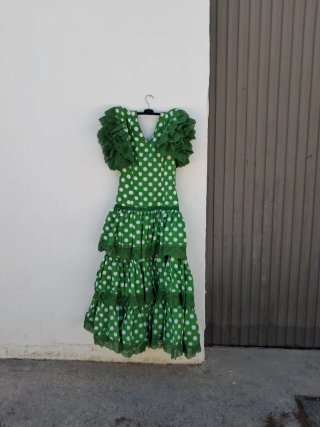 Vestido Gitana Verde Lunares Blancos Talla Única