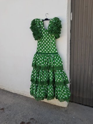 Vestido Gitana Verde Lunares Blancos Talla Única