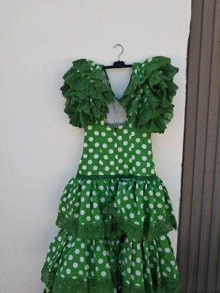 Vestido Gitana Verde Lunares Blancos Talla Única