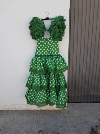 Vestido Gitana Verde Lunares Blancos Talla Única