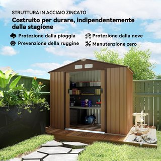 Caseta De Jardín 2.5M² en Acero Galvanizado Con Base y Salidas de Aire, Cobertizo para Herramientas Con Techo Inclinado, Doble Puertas Correderas Bloqueables, 213X130X185 Cm, Amarillo