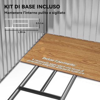 Caseta De Jardín 2.5M² en Acero Galvanizado Con Base y Salidas de Aire, Cobertizo para Herramientas Con Techo Inclinado, Doble Puertas Correderas Bloqueables, 213X130X185 Cm, Amarillo