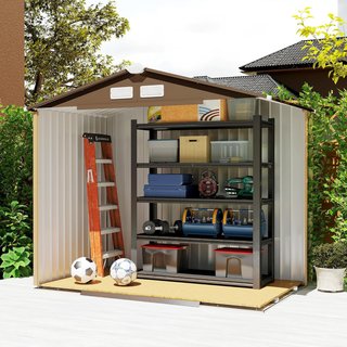 Caseta De Jardín 2.5M² en Acero Galvanizado Con Base y Salidas de Aire, Cobertizo para Herramientas Con Techo Inclinado, Doble Puertas Correderas Bloqueables, 213X130X185 Cm, Amarillo