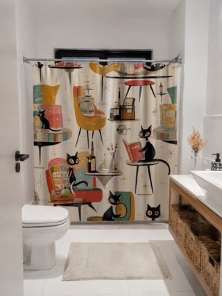 Cortina Ducha Gatos Ilustrados Mid Century