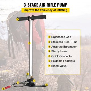 Bomba de pie de 3 etapas Bomba de pie 4500 psi (0-30 MPa) Bomba de rifle de aire para llenar cargador de pie Bomba de mano PCP para carabinas de aire con acero inoxidable de alta calidad 301