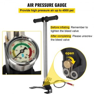 Bomba de pie de 3 etapas Bomba de pie 4500 psi (0-30 MPa) Bomba de rifle de aire para llenar cargador de pie Bomba de mano PCP para carabinas de aire con acero inoxidable de alta calidad 301