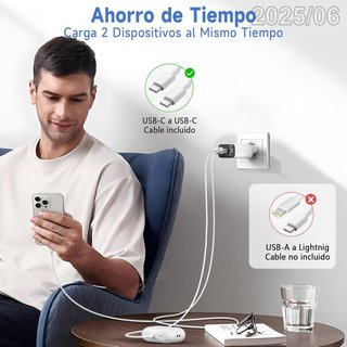 HYDOOD Cargador 25W Doble USB-A/C LCD Cable 2m