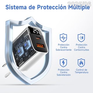 HYDOOD Cargador 25W Doble USB-A/C LCD Cable 2m