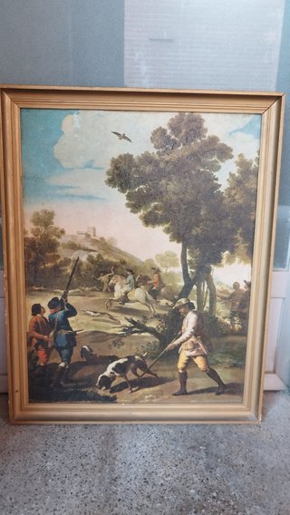 Cuadro antiguo escena de caza