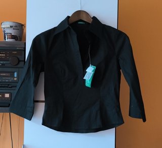 Camisa Benetton negra manga francesa Talla XS