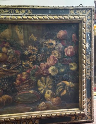 Dipinto Olio su Tela Natura Morta Antico Firmato