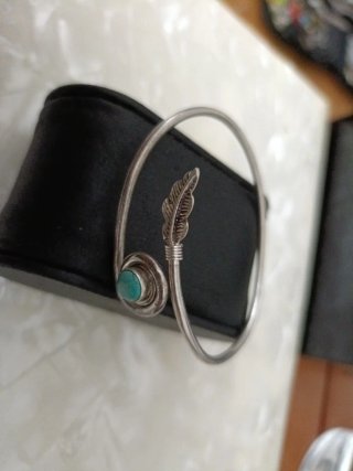 Pulsera Plata Turquesa Diseño Pluma