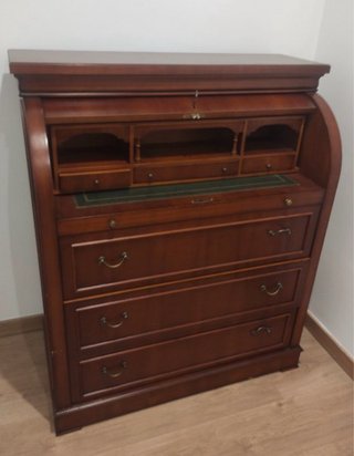 Bureau Escritorio antiguo de madera con tapa piel